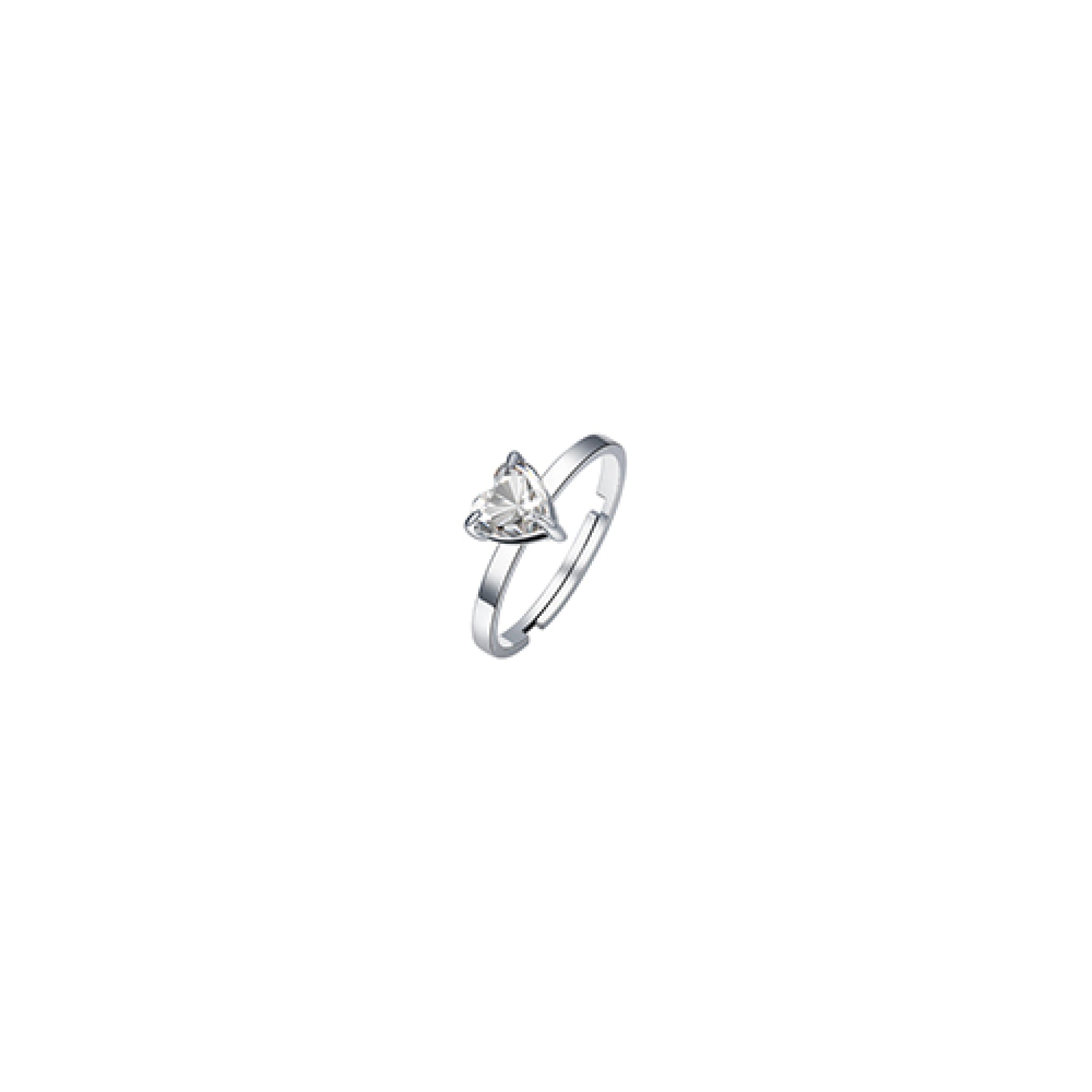 Silver-toned adjustable steel ring with a white crystal heart.