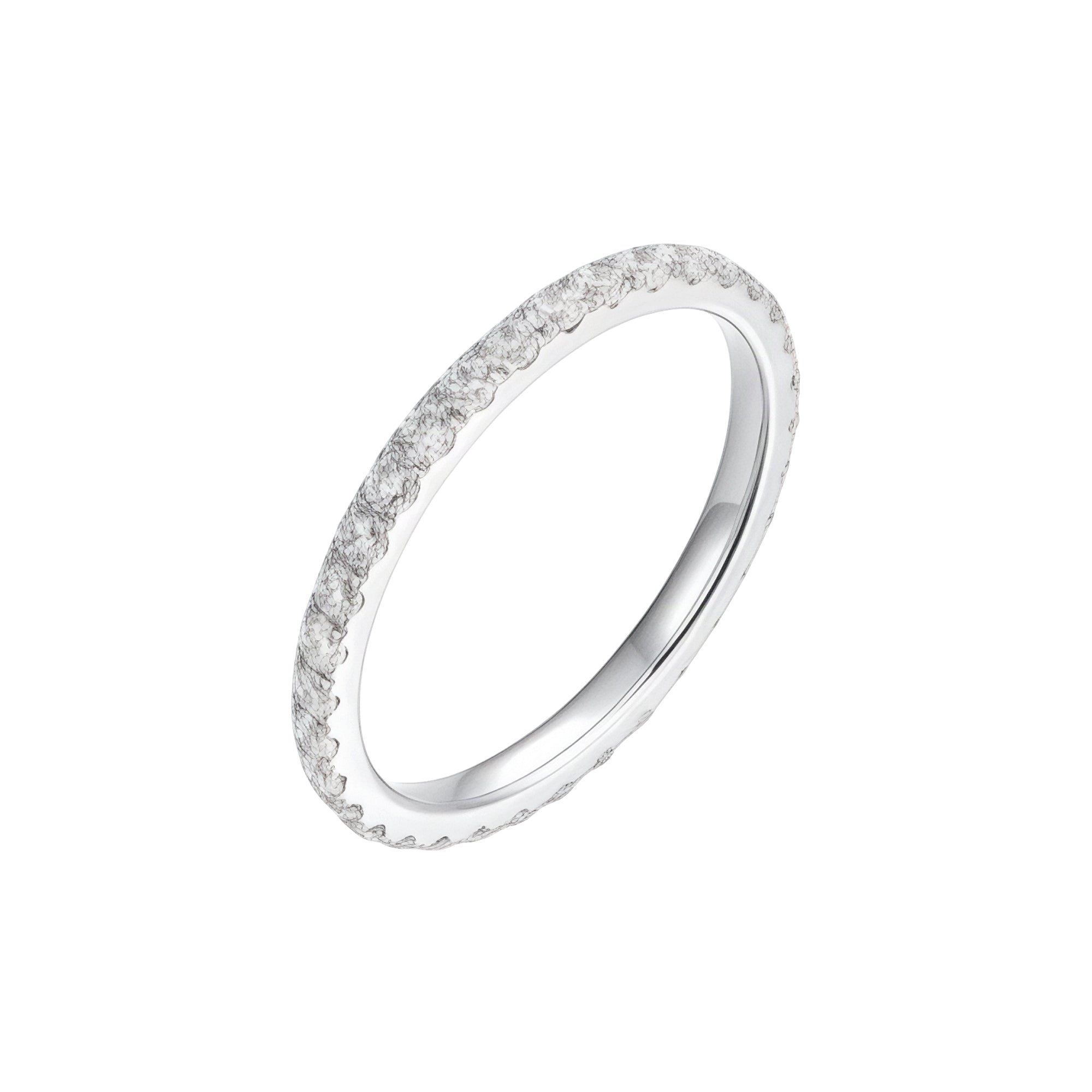 Silver-toned steel eternity ring with a full band of white crystals.