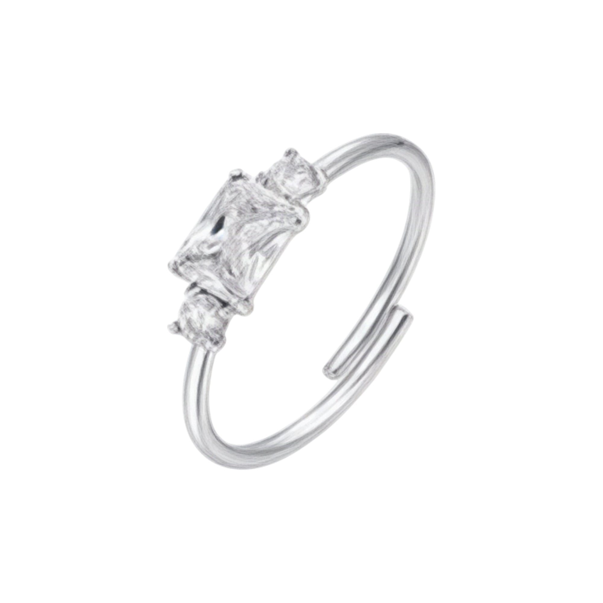 Luca Barra Women's Steel Adjustable Ring with Zircon Embellishments