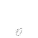 Silver-toned open-ended ring with a central rectangular white zircon flanked by two smaller round white zircons.