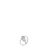Silver-toned steel open-band ring with a ballerina figure and a round white zircon stone.