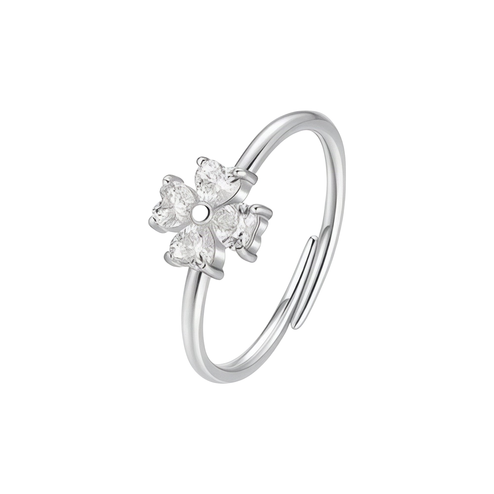 Luca Barra Women's Steel Four-Leaf Clover Zircon Adjustable Ring