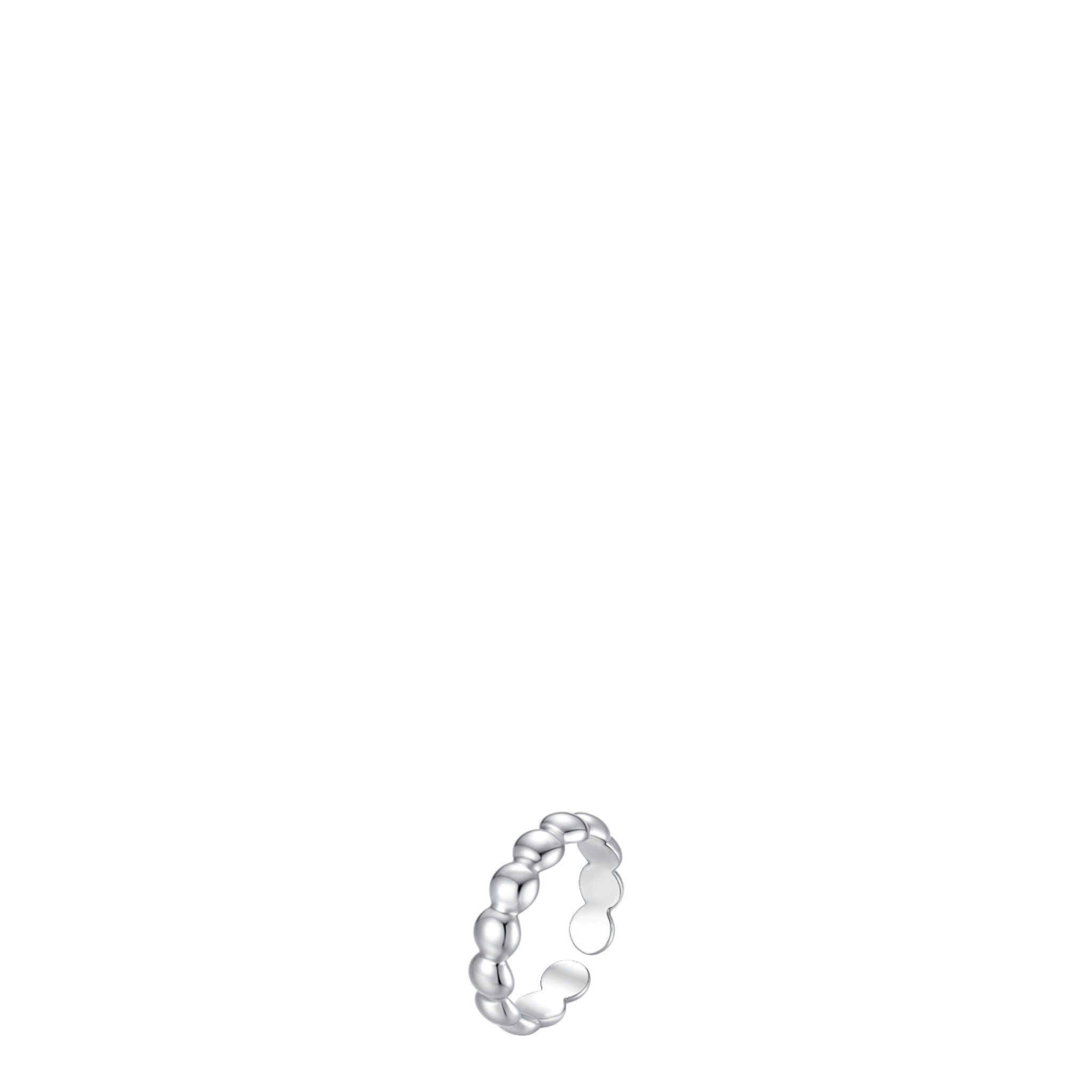 Silver-toned steel open-ended ring with a continuous row of small, rounded bead-like shapes.