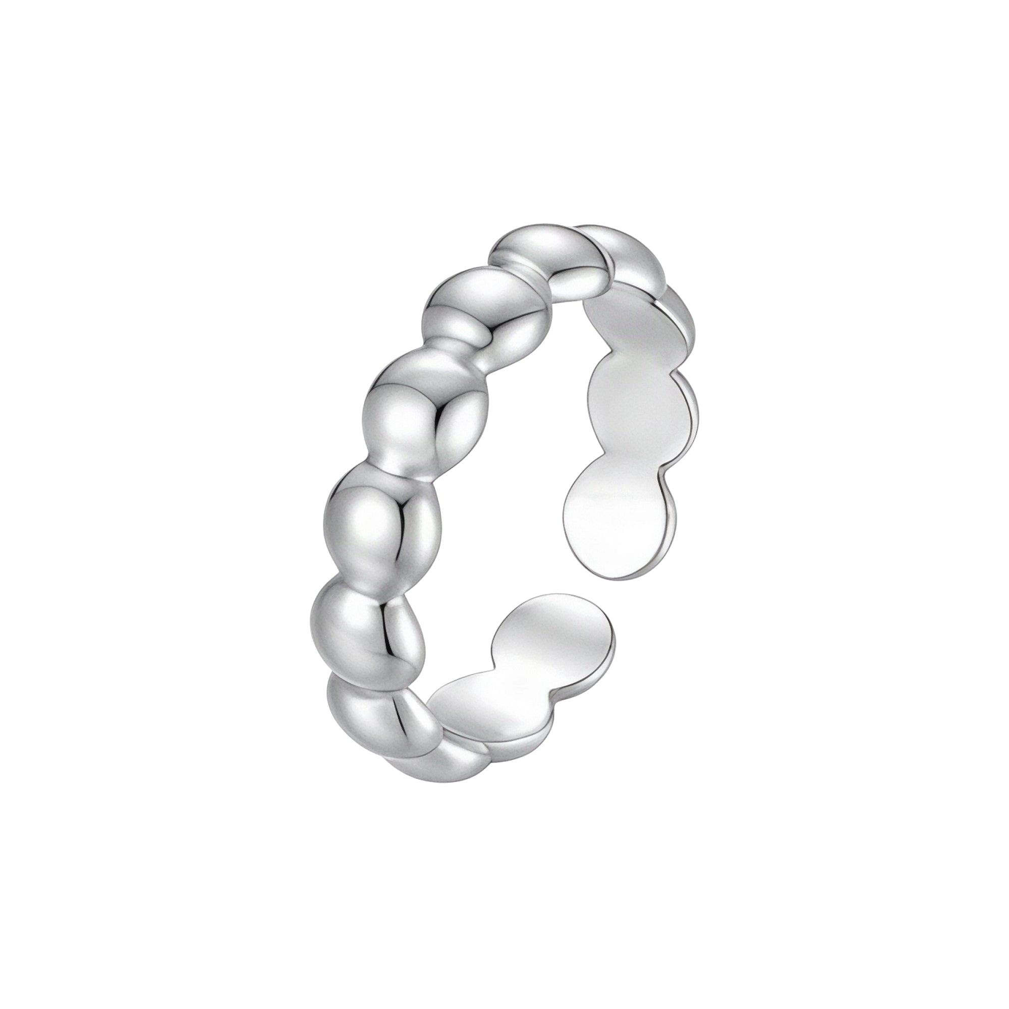 Silver-coloured steel open ring with a continuous band of polished, rounded bubble-like segments.