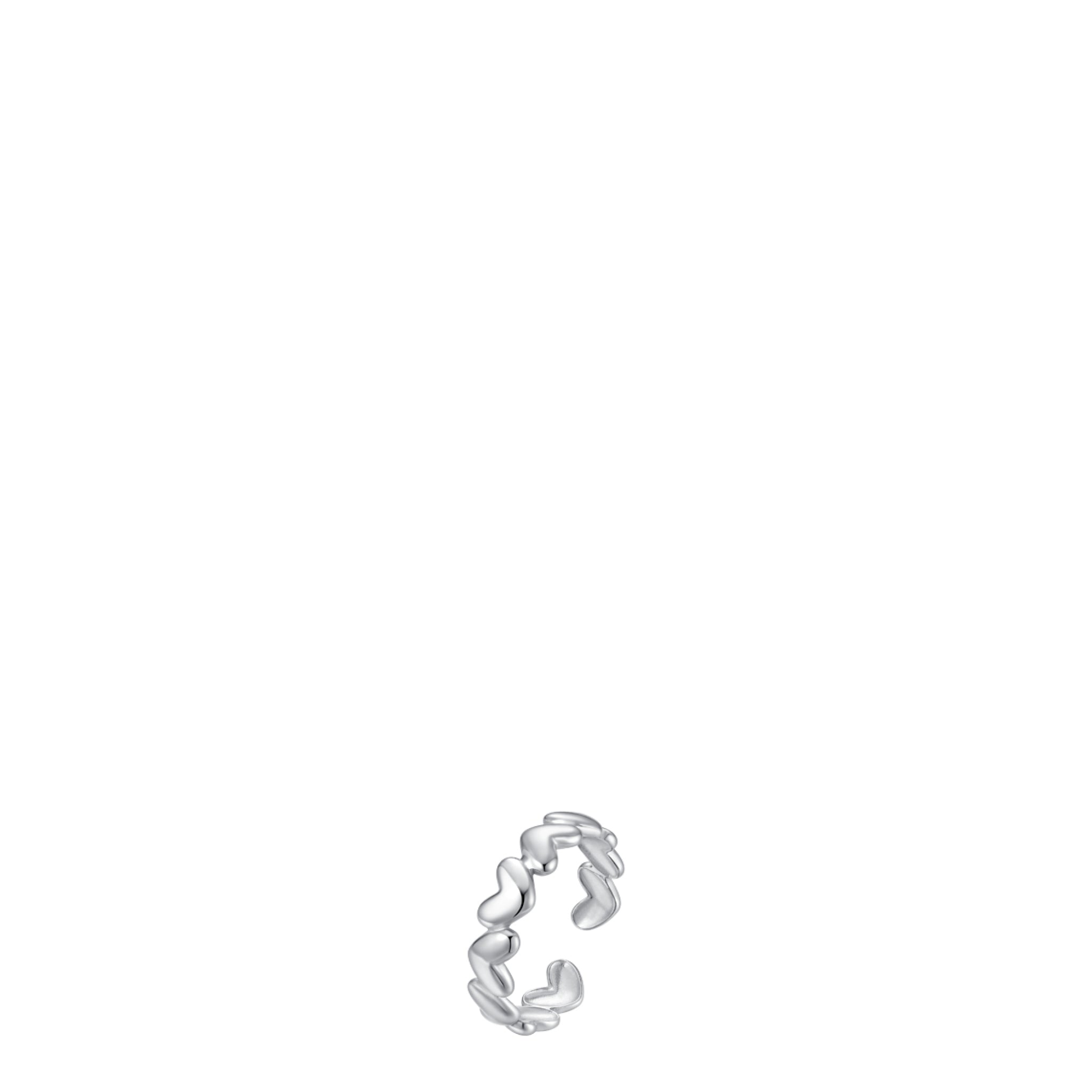 Silver-toned open ring with a wavy band formed by connected, polished, irregular organic shapes.