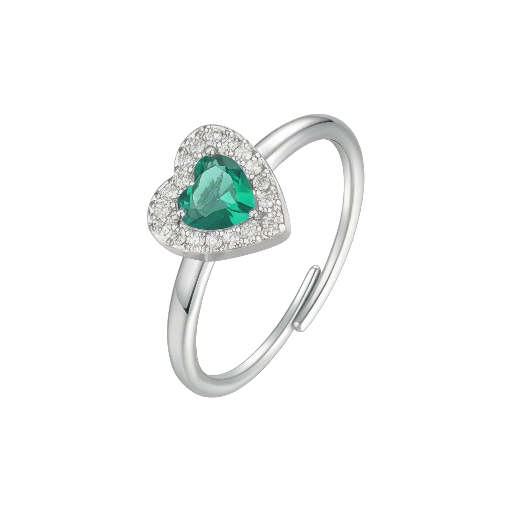 Luca Barra Women's Steel Adjustable Ring with Heart Zircon Embellishment