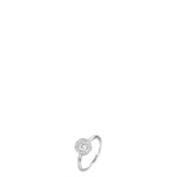 Silver-toned steel adjustable ring with a central white zirconia stone surrounded by smaller white zirconia stones in a halo
