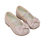 Andanines Kids Girls Pink Pearl Bow Ballerina Flats
