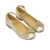 Andanines Kids Girls Gold Bow Embellished Ballerina Flats