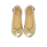 Andanines Kids Girls Gold Bow Embellished Ballerina Flats