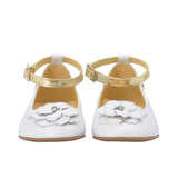 Andanines Kids Girls White Ballerina Shoes with Ankle Strap