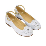 Andanines Kids Girls White Ballerina Shoes with Ankle Strap