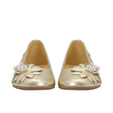 Andanines Kids Girls Gold Floral Ballerina Flat Shoes
