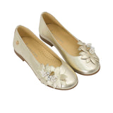 Andanines Kids Girls Gold Floral Ballerina Flat Shoes