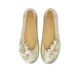 Andanines Kids Girls Gold Floral Ballerina Flat Shoes