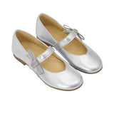 Andanines Kids Girls Silver Bow Ballerina Flat Shoes