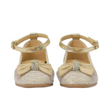 Andanines Kids Girls Gold Lace Bow Ballerina Flat Shoes