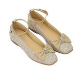 Andanines Kids Girls Gold Lace Bow Ballerina Flat Shoes