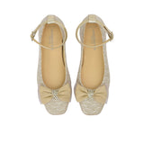 Andanines Kids Girls Gold Lace Bow Ballerina Flat Shoes