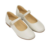 Andanines Kids Girls White Classic Strap Ballerina Flat Shoes
