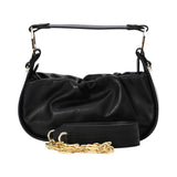 ANNA VIRGILI cream leather padded shoulder bag featuring a soft sculpted design, slim strap, and gold-tone logo detailing.