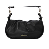 ANNA VIRGILI cream leather padded shoulder bag featuring a soft sculpted design, slim strap, and gold-tone logo detailing.