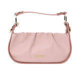 ANNA VIRGILI cream leather padded shoulder bag featuring a soft sculpted design, slim strap, and gold-tone logo detailing.