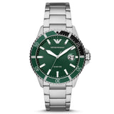 Emporio Armani Gents Green Dial Three-Hand Date Stainless Steel Watch