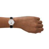 Emporio Armani Women's Rose Gold Case Moonphase Dial Black Leather  Watch