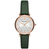 Emporio ArmaniWomen's Rose Gold Case Green Leather Strap Watch