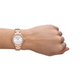 Emporio Armani Ladies MOP Dial Three-Hand Rose Gold-Tone Stainless Steel Watch