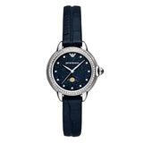 Emporio Armani Ladies Three-Hand Moonphase Blue Leather Watch
