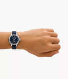 Emporio Armani Ladies Three-Hand Moonphase Blue Leather Watch