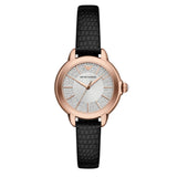 Emporio Armani Ladies Silver Dial Black Leather Strap Watch