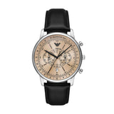 Emporio Armani Chronograph Gents Watch with Golden Dial and Black Leather Strap