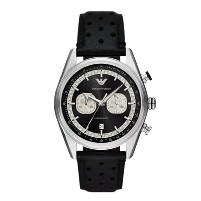 Emporio Armani Chronograph Gents Black Leather Strap Watch