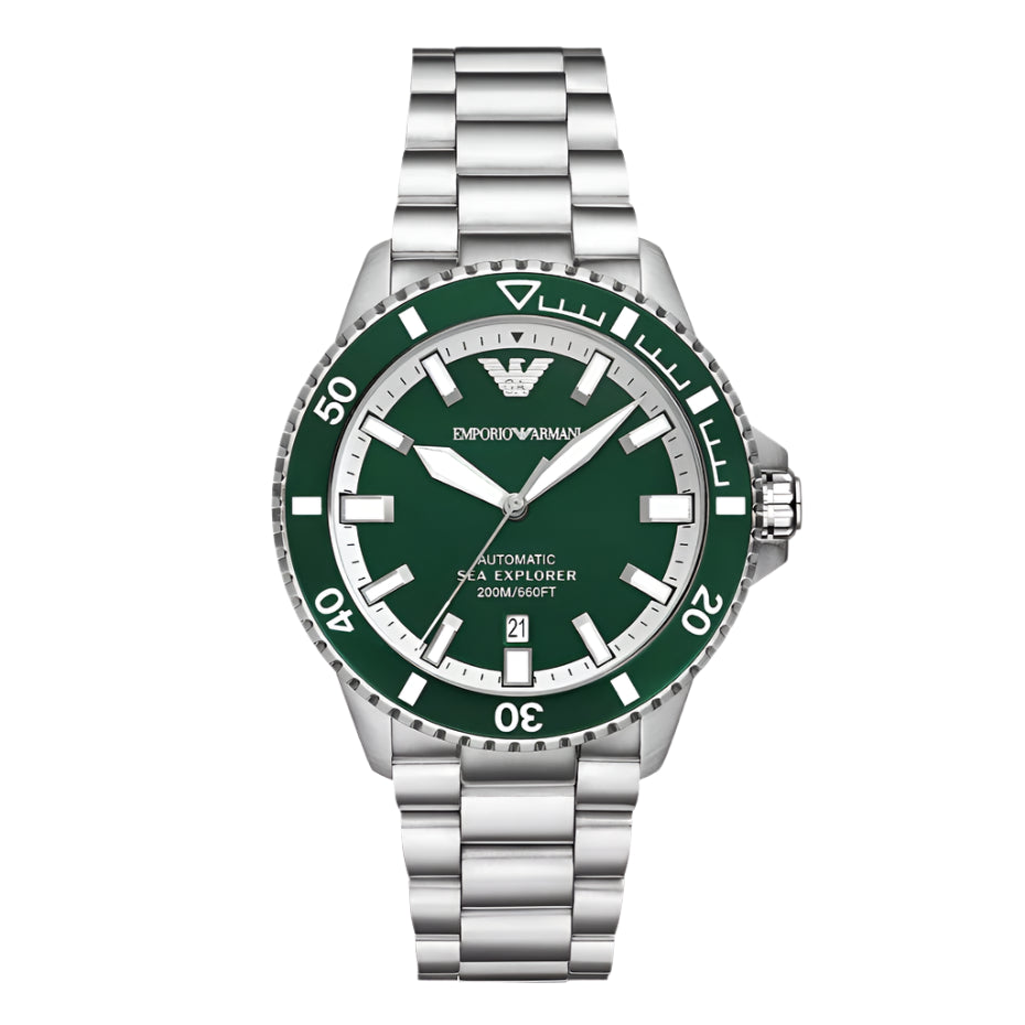 Emporio Armani Sea Explorer Automatic Gents Green Dial Watch | departure-to-desk | Fashion Watches | GCC | Men | Mens | Mens Watches | new-season-2025 | Watch | Watches