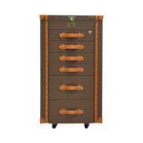 Front view of an Artisan brown six drawers with handles, and a lockable top.