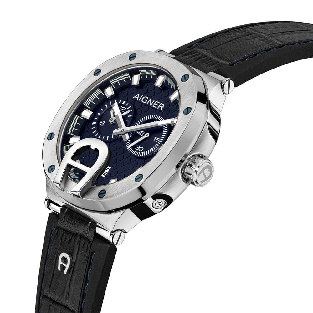 Aigner Taviano Men's Blue Dial Black Leather Strap Watch – Bluesalon.com