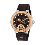 Aigner Taviano Men's Brown Dial Silver Rose Gold Case Brown Leather Strap Watch