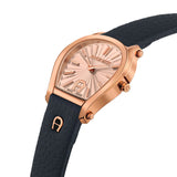 Aigner Pavia Women's Rose Gold Dial & Case Blue Leather Strap Watch
