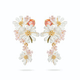 Les Nereides Verbena Flower and Round Stone Dangling post Earrings