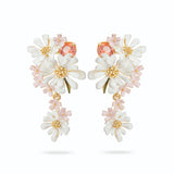 Les Nereides Verbena Flower and Round Stone Dangling post Earrings
