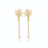Les Nereides Gold stars and White Stone Dangling Post Earrings