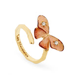 Les Nereides Enameled Butterfly and cut glass stone adjustable Ring