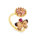 Les Nereides Butterfly and round stone adjustable Ring