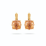 Les Nereides Apricot Peach Diamantine Square Stone Sleeper Earrings