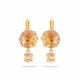 Les Nereides Apricot Peach Diamantine 2 Round Stone Sleeper Earrings