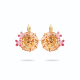 Les Nereides Apricot Peach Diamantine Flower and Round Stone Sleeper Earrings
