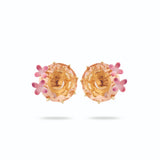 Les Nereides Apricot Peach Diamantine Flower and Round Stone Post Earrings